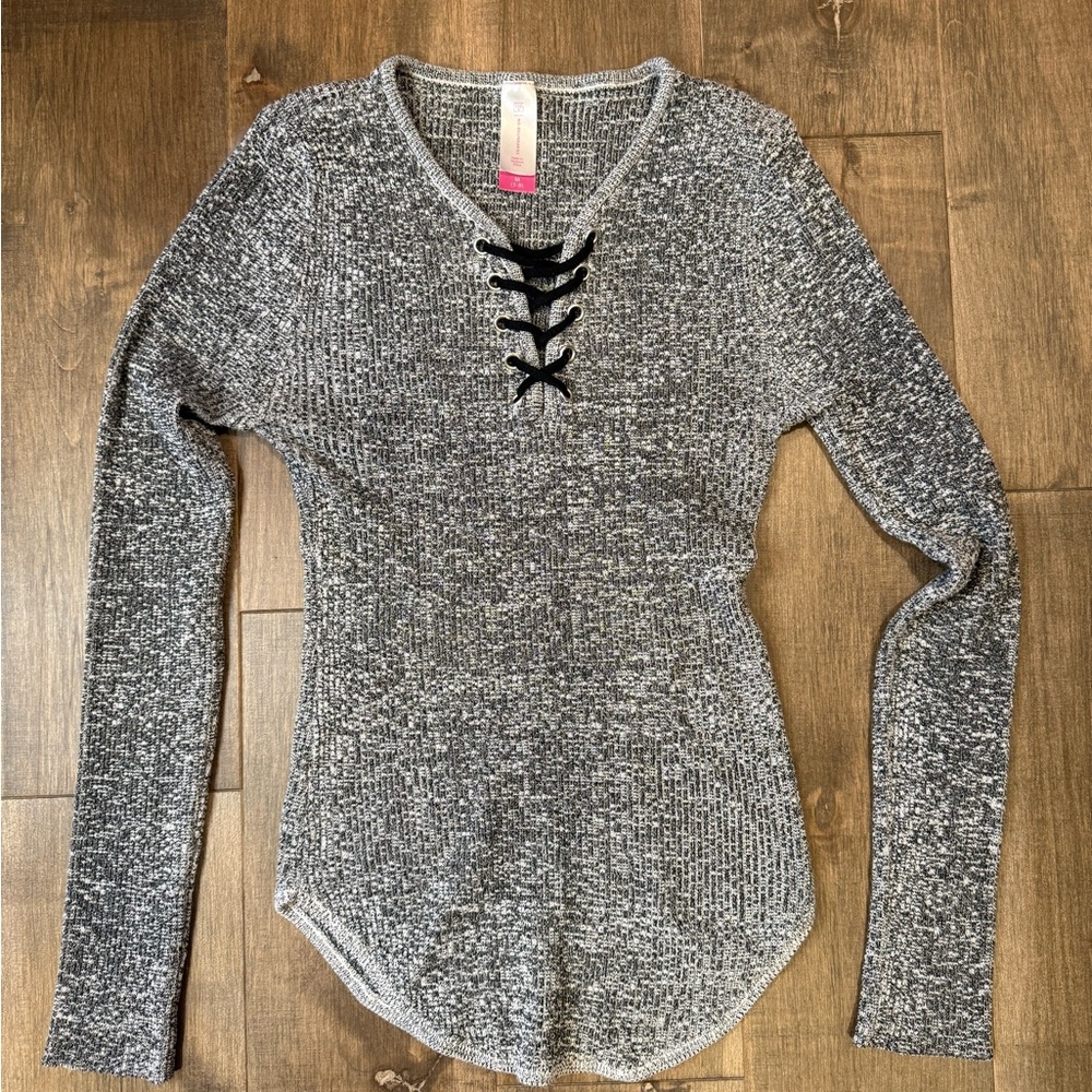No Boundaries Black and Gray Lace-Up Long Sleeve Top